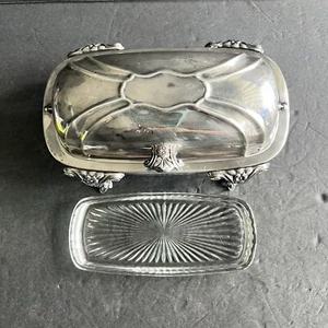 Plato de plata Guildcraft Silversmith 6257 plato de mantequilla flor con inserto de vidrio - Imagen 1 de 16