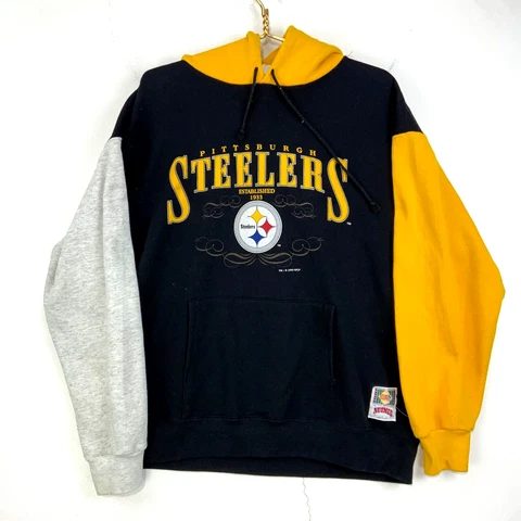 Vintage Pittsburgh Steelers Nutmeg Hoodie Sweatshirt Size Large Color Block Nfl Cover