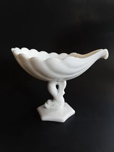 Westmoreland Milk Glass Seashell Compote with Dolphin / Koi Stem - Picture 1 of 7