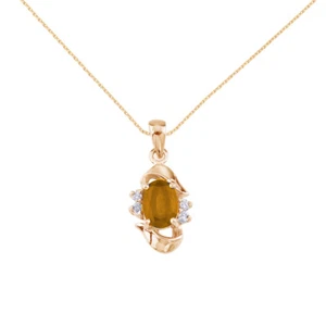 10k Yellow Gold Oval Shaped Citrine & Diamond Pendant w/ 18" Chain - Picture 1 of 3