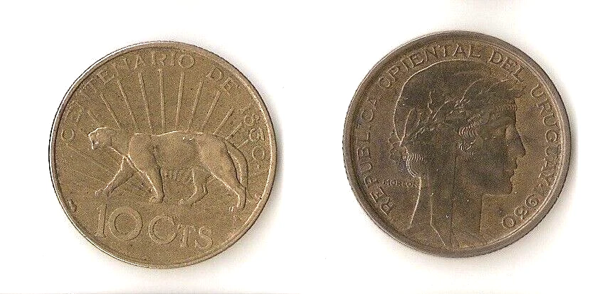 Uruguay 10 CENTESIMOS 1930 Puma - Image 1 of 1