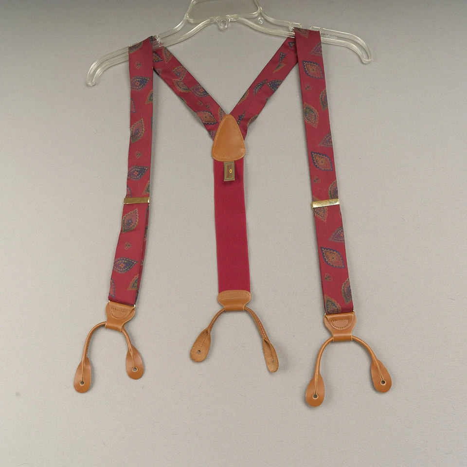 Trafalgar 真丝吊带红色佩斯利图案棕色皮革纽扣风格 — 第 1/4 张图片