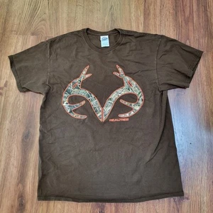 Realtree Men's Short Sleeve 100% Cotton T-Shirt Black Camo Deer Antlers Large - Picture 1 of 4
