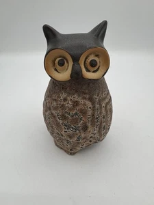 Lava Glaze Brown Earth-Tone Owl Vase / Figurine  W/ Crazy Eyes - MCM Vibes - Picture 1 of 5
