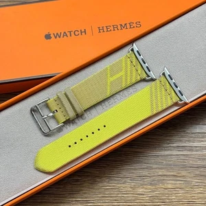 [Near Mint] HERMES Apple Watch 45/44/42mm Yellow Band Single Tour Twill Jump - Picture 1 of 5