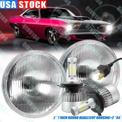 For Plymouth Barracuda Cuda Duster 340 7" LED Round Headlights DRL Hi/Lo Beam US - Image 1 of 4