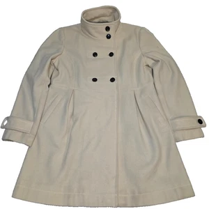 Garnet Hill Wool Pea Coat Trench Womens Size 16 Double Breasted Cream Color - Picture 1 of 15