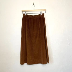 Vintage – Brown Corduroy High Rise A-Line Midi Skirt Size 7 Juniors - Picture 1 of 7