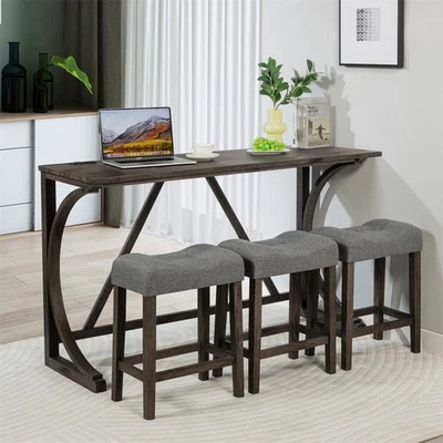 Bar Table Set with Power Outlet, Bar Table&Chairs Set, 4 Piece Dining Table Set - Image 1 of 4