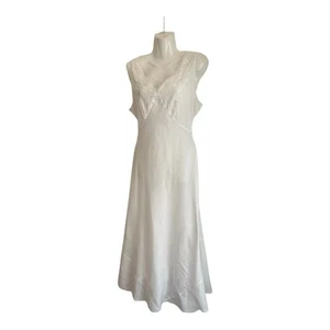 1930s 1940s Bias Cut Lingerie Slip Dress Cotton Embroidered J Peterman Sz M - Picture 1 of 11