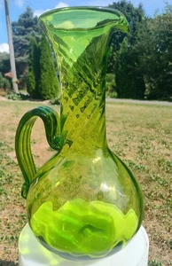 HUGE 16" Tall Vintage Green Optic Blenko Pitcher #7033 Joel Myers MCM Jug - Picture 1 of 13