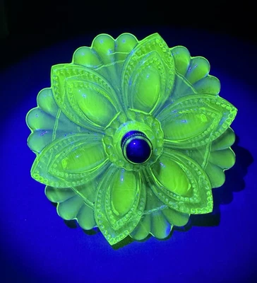 Vintage Uranium Green Glass Flower Shape Curtain Tie Back with Hardware - Image 1 of 4
