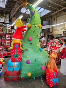 Gemmy 10ft Tall Dr. Seuss Grinch w/ Christmas Tree and Max Christmas Inflatable - Picture 1 of 1