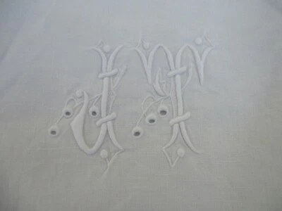 Taie d'oreiller N°48 ancienne en fil de lin jour monogramme JT 72 x 72 cm rare - Photo 1/4