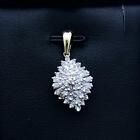 14K White Gold & Diamonds Round Cut Cluster Design Halo Pendant Necklace