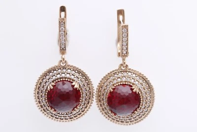 Turkish Handmade Jewelry Hurrem Round Ruby  925 Sterling Silver Earring - Image 1 of 4