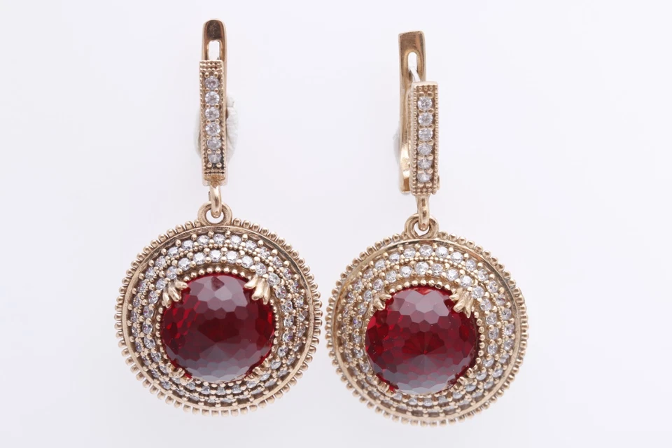 Turkish Handmade Jewelry Hurrem Round Ruby  925 Sterling Silver Earring - Image 1 of 4