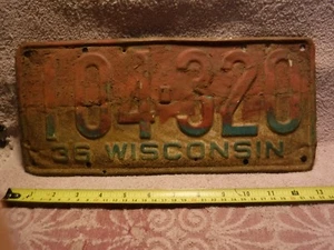 1936 WISCONSIN License Plate - Used - Picture 1 of 5