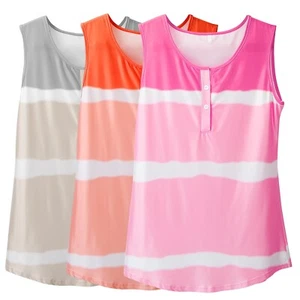 Women Tie-dye Sleeveless Tank Tops Summer Loose T-Shirts Tops Button Down Blouse - Picture 1 of 25