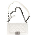 New Chanel Boy Medium White Calfskin Ruthenium Hardware Bag Flapbag A92105
