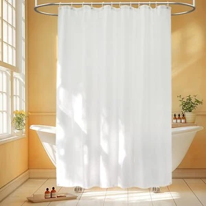 72 x 90 Inch White Fabric Shower Curtain Waterproof with 3 Weighted Magnets T... - Picture 1 of 7