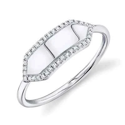 Anillo de diamantes con barra de oro blanco de 14K grabable natural Foto 1 de 2