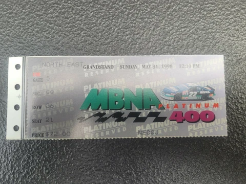 Nascar 1998 Dover Downs MBNA 400 Ticket Stub Dale Jarrett Win Cover