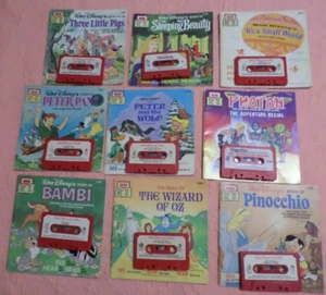 VTG Lot 9 Disney Read Along Cassette Tapes & Books Bambi 3 Little Pigs Pinocchio - Picture 1 of 6