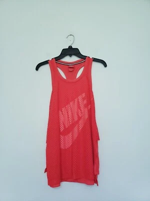Nike Womens XS Tank Top Red Just Do It Logo Overlay Racerback Athletic Mesh  - Image 1 of 4