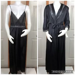 Set Peignoir Vintage Gilead Nero Nylon Pizzo Boudoir Higbee Company Large Nuovo con etichette - Foto 1 di 16