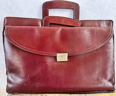 Cinturón Cuero De Colección Maletín Bolso Sangre de Buey Borgoña Mensajero Asas Correa Foto 1 de 4