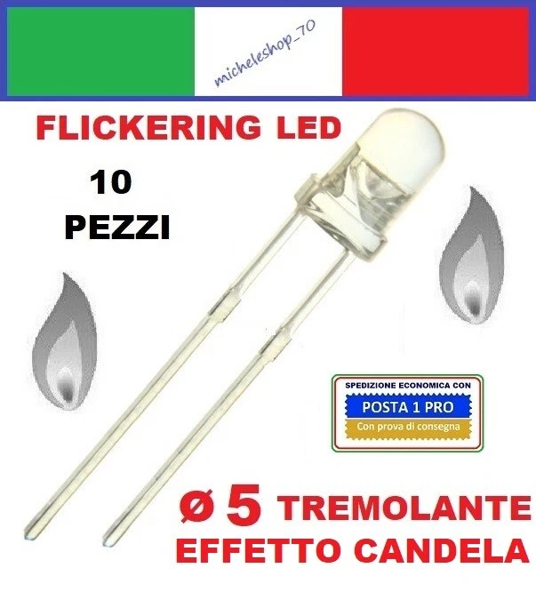 diodo led tremolante diametro 5mm lente trasparente, 5mm flickering LED diode - Immagine 1 di 1
