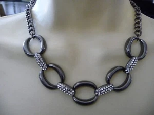 GRAUE METALLGLIEDER MIT STRASS SPACER HALSBAND HALSKETTE #28/10 - Bild 1 von 5