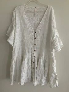 Free People Kaylani Tunic Dress Textured Short Sleeve Doe Pleated XS - Picture 1 of 2