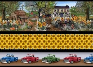 1 Yard Of Country Paradise Sunflowers & Trucks Southern 100% Cotton Fabric  - Picture 1 of 1