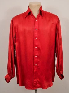 Men's VTG 30s Red Satin Button Down Shirt Sz M 1930s Western - Picture 1 of 13