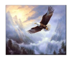 Eagle Soaring Through The Clouds Oil painting pictures printed on Canvas, II - Picture 1 of 11