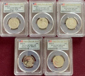 2025 S Clad American Women Quarters All 5 PCGS PR 70 DCAM FIRST DAY ISSUE FLAG - Picture 1 of 2