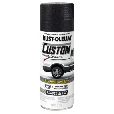 Rugged Black Custom Premium Lacquer spraY Paint metal plastic Rust-Oleum 323350 - Image 1 of 4