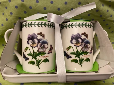 PORTMEIRION by Pimpernel Botanical Garden 10oz Coffee Mugs & Matching Tray! NEW