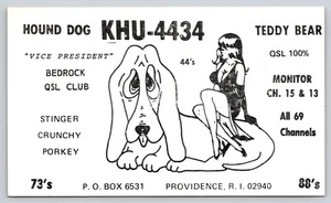 Postcard QSL Providence Rhode Island Ham Radio Pinup Girl Riding Hound Dog - Picture 1 of 2