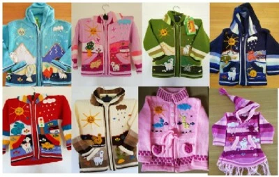 HANDMADE Peruanisches Kind Kinder Pullover Cardigan Reißverschluss Hoodie Jacke verschiedene Farben PORTOFREI