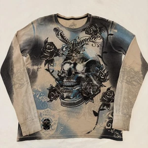 Camisa Remetee Para Hombres Grande Calavera Rosa Tatuaje Motociclista Manga Larga Tachonado Gráfico Top - Imagen 1 de 14