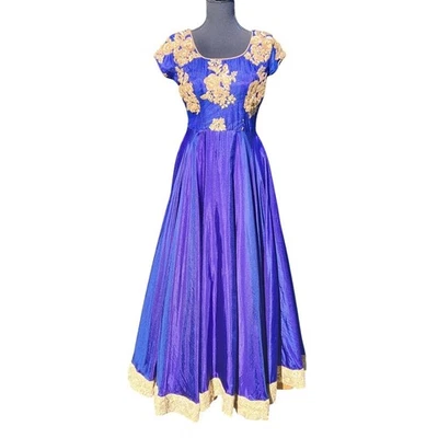 Small Gown Purple Maxi Dress GOLD SEQUIN Floral Long Lace TWIRLY FESTIVAL Flare - Image 1 of 4