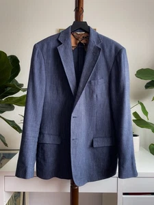 BILLY REID Cotton Linen Silk Blue 40R Jacket Made In Italy - Picture 1 of 18