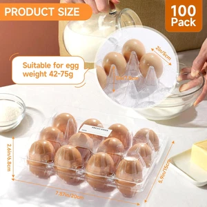 100 Pack 3X4 Plastic Egg Cartons Cheap Bulk 12 Count Clear Reusable Sturdy Eggs - Picture 1 of 7