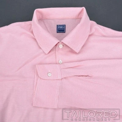 FEDELI Pink Striped 100% Cotton Mens Casual Polo Dress Shirt - EU 58 / 2XL - Image 1 of 4