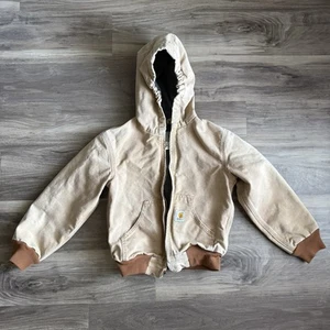 Vintage Carhartt Kids Jacket Boys Medium 8 Brown Duck Canvas Workwear *No zipper - Picture 1 of 11