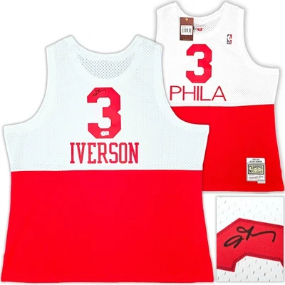 76ers Allen Iverson Auto White Red Auth Mitchell Ness 03 Swingman Jersey 2X BAS - Image 1 of 4
