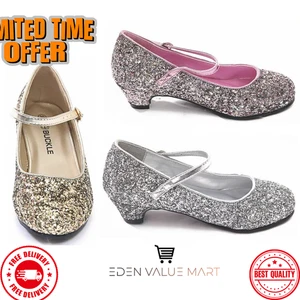 GIRLS KIDS CHILDREN MARY JANE GLITTER LOW HEEL PARTY WEDDING SANDALS SHOES UK - Picture 1 of 10
